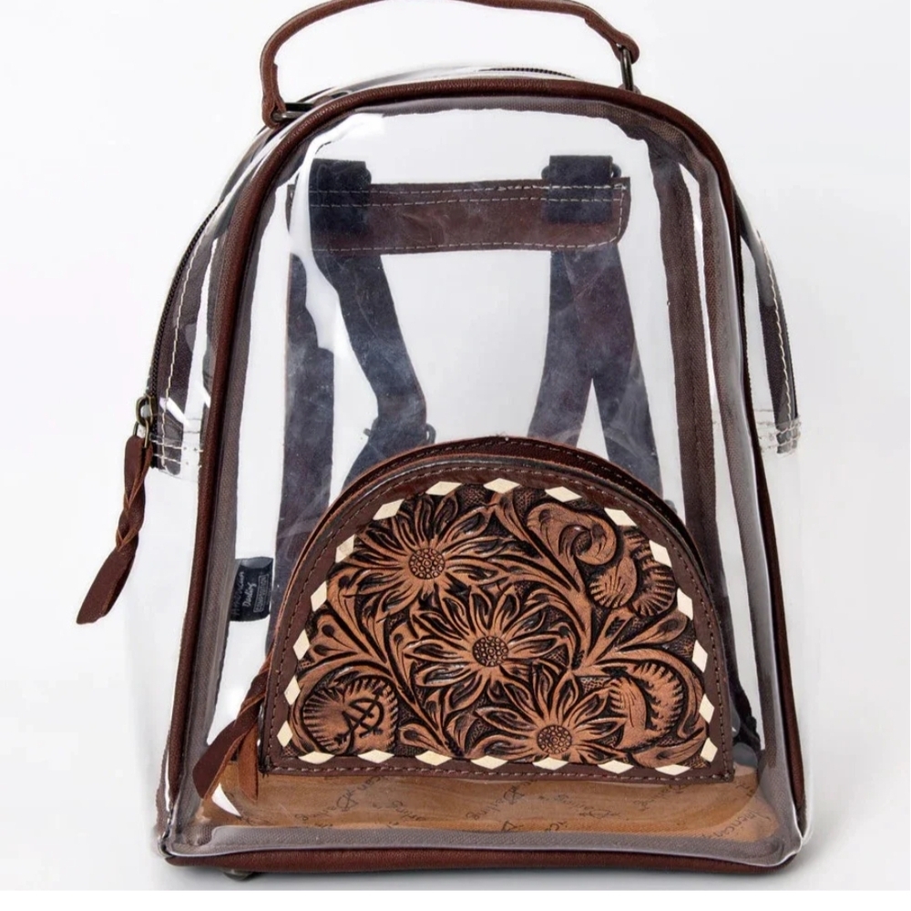 American Darling Hand Tooled Leather And Clear Backpack